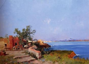 Eugene Galien-Laloue : Lunch On A Terrace With A View Of The Bay Of Naples